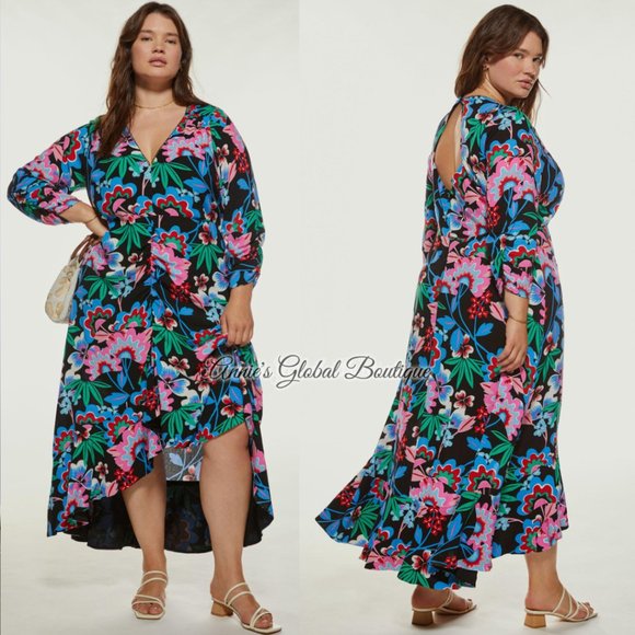 NWT ANTHROPOLOGIE Ruched Floral Maxi Dress. - Picture 4 of 16
